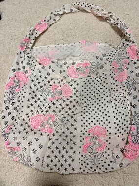 Free People Large Cream Shoulder Bag with Pink Floral Print